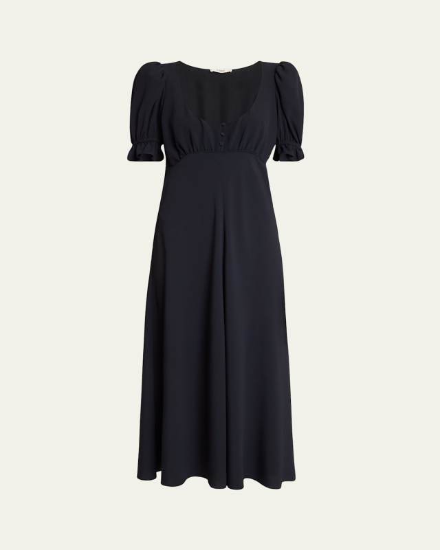 Empire-Waist Puff-Sleeve Ankle Dress